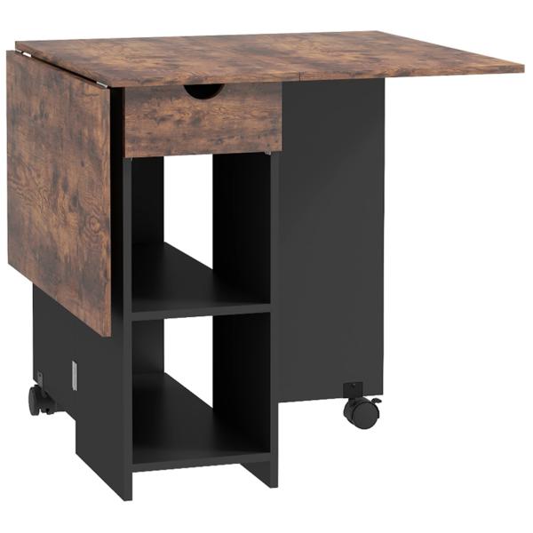 Mesa de Cozinha Dobrável com Rodas Laterais Rebatíveis Gaveta e Prateleiras para 2 - 4 Pessoas 120x72x75 cm Madeira Branco