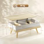 Mesa de Centro Elevatória com 3 Compartimentos de Armazenamento Ocultos e Pés de Madeira 100x79x54 cm Madeira e Branco