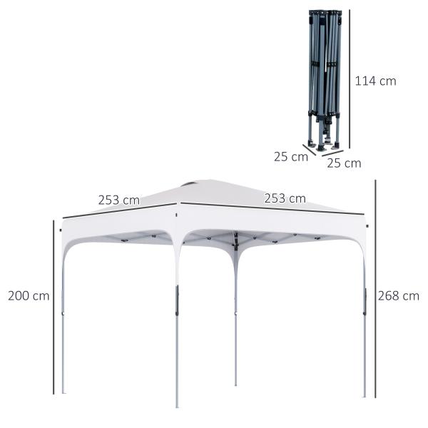 Tenda Dobrável 2,5x2,5x2,68cm Tenda de Jardim com Proteção UV 50+ Altura Ajustável com 4 Bolsas de Areia e Bolsa de Transporte para Acampamento Festas Pátio Branco