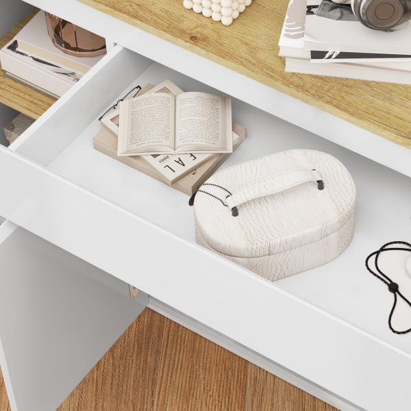 Aparador de Sala de Estar com 4 Portas Gaveta e Prateleiras Ajustáveis 140x40x75 cm Madeira e Branco Brilhante