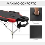 Marquesa de Massagem Dobrável e Portátil com Altura Ajustável Apoio para a Cabeça e Apoio para os Braços 215x60x61 - 84 cm Preto e Vermelho