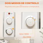 Aquecedor Elétrico 1000W/2000W Aquecedor de Mica com 2 Níveis de Potência e Termostato Regulável 79x27x54 cm Branco