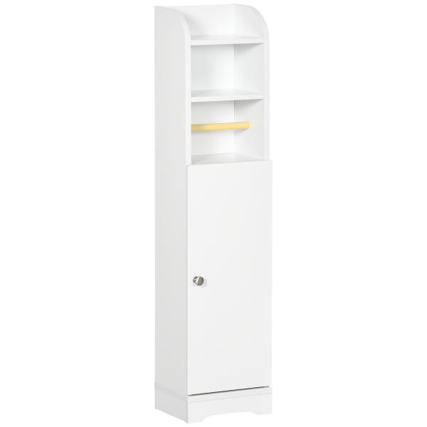 Armário Casa de Banho Armário Auxiliar com Prateleira Ajustável e Suporte para Papel Higiênico 23x18x100 cm Branco