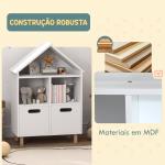 Estante para Livros Infantil de 3 Níveis em Forma de Casa com 3 Prateleiras e 2 Armários, para Crianças dos 3 aos 8 Anos, Branco
