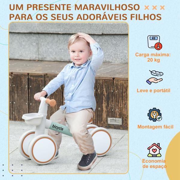 Bicicleta sem Pedais para Crianças de 12 - 36 Meses Bicicleta de Equilíbrio com Assento Ajustável 56x27x39 cm Verde