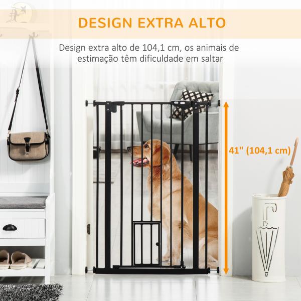 Barreira de Segurança para Cães com Porta Pequena Fechamento Automático e Sistema Duplo de Bloqueio 74 - 101x104,1 cm Preto