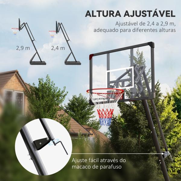 Cesta de Basquetebol Ajustável 236 - 293 cm com Rodas Painel de PC Base Recarregável para Exterior Preto