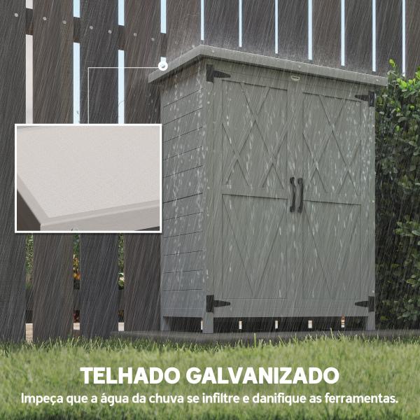 Armário de Jardim de Madeira 75x40x90 cm Armário para Armazenamento de Ferramentas com 4 Prateleiras 2 Portas Cinzento