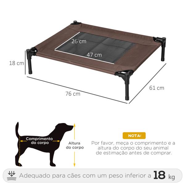Cama para Animais de Estimação Cama Elevada para Cães Gatos Portátil Tecido Transpirável para Exterior Interior 76x61x18cm Marrom