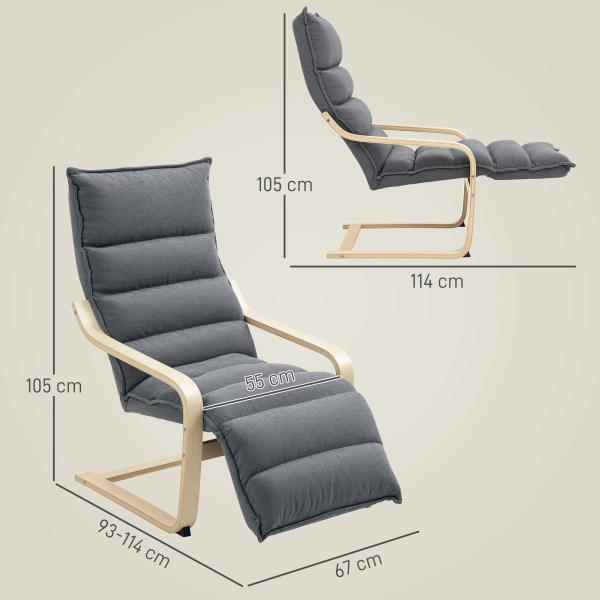 Poltrona de Salão com Apoio para os Pés Ajustável Estofada em Veludo com Estrutura de Madeira 67x93x105 cm Cinzento Escuro
