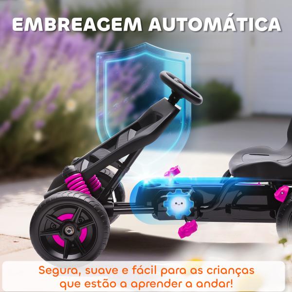 Kart a Pedais para Crianças com Embraiagem Automática Travão e Rodas Antiderrapantes em EVA 100x59x60,5 cm Rosa