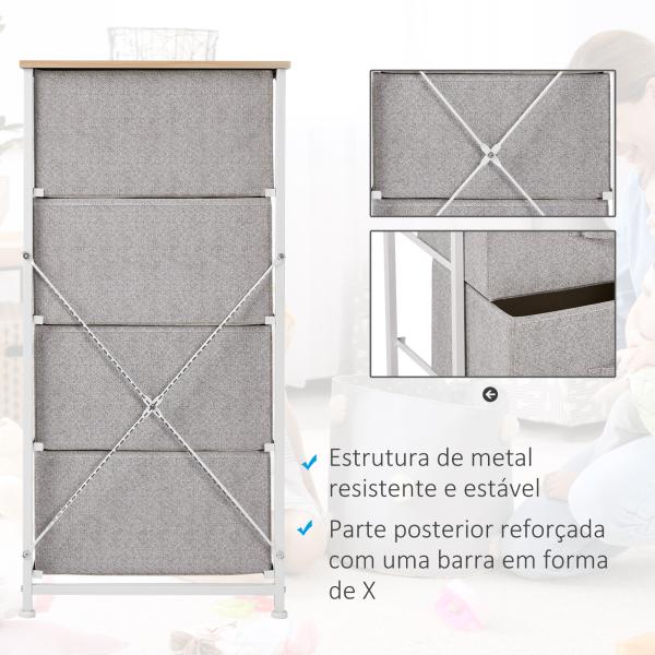 Cómoda Organizador com 4 Gavetas de tecido para sala de estar quarto 45x30x92cm