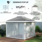 Tenda Dobrável 3,3x3,3 m Pop - up Altura Ajustável Teto Duplo Mosquiteiras Removíveis e Bolsa de Transporte Anti - UV Cinzento
