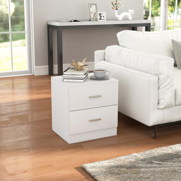 Mesa de Cabeceira Moderna Mesinha de Cabeceira com 2 Gavetas para Sala Quarto Capacidade 30 kg 45x39,5x49 cm Branco