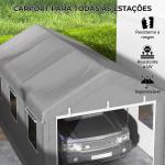Tenda Garagem 295x600x278 cm Tenda de Exterior Resistente com 2 Portas Enroláveis e 6 Janelas Cinzento