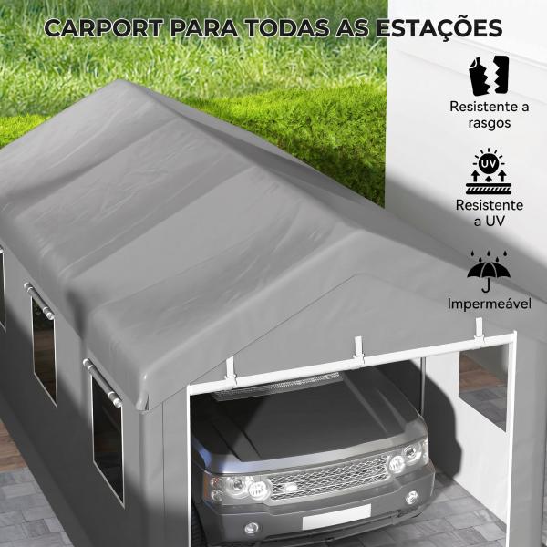 Tenda Garagem 295x600x278 cm Tenda de Exterior Resistente com 2 Portas Enroláveis e 6 Janelas Cinzento
