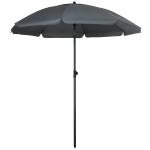 Chapéu de Sol de Praia Grande Ø180 cm Chapéu de Sol de Exterior com Ângulo Ajustável Proteção UV50+ Mastro de Ø32 mm Cinza