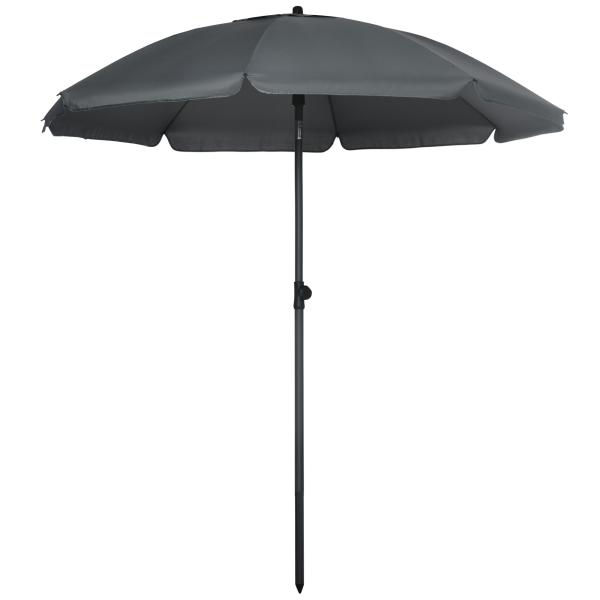 Chapéu de Sol de Praia Grande Ø180 cm Chapéu de Sol de Exterior com Ângulo Ajustável Proteção UV50+ Mastro de Ø32 mm Cinza