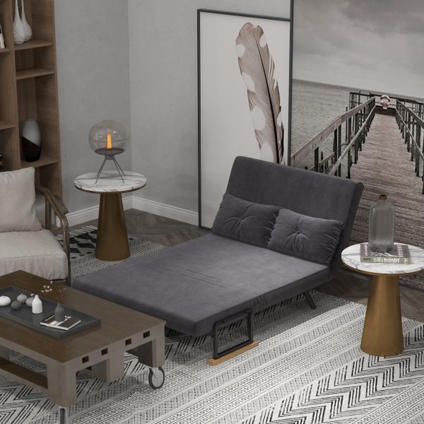Sofá Cama Sofá Convertível em Cama de 2 Lugares Dobrável com Encosto Ajustável em 5 Níveis e 2 Almofadas 102x73x81 cm Cinza