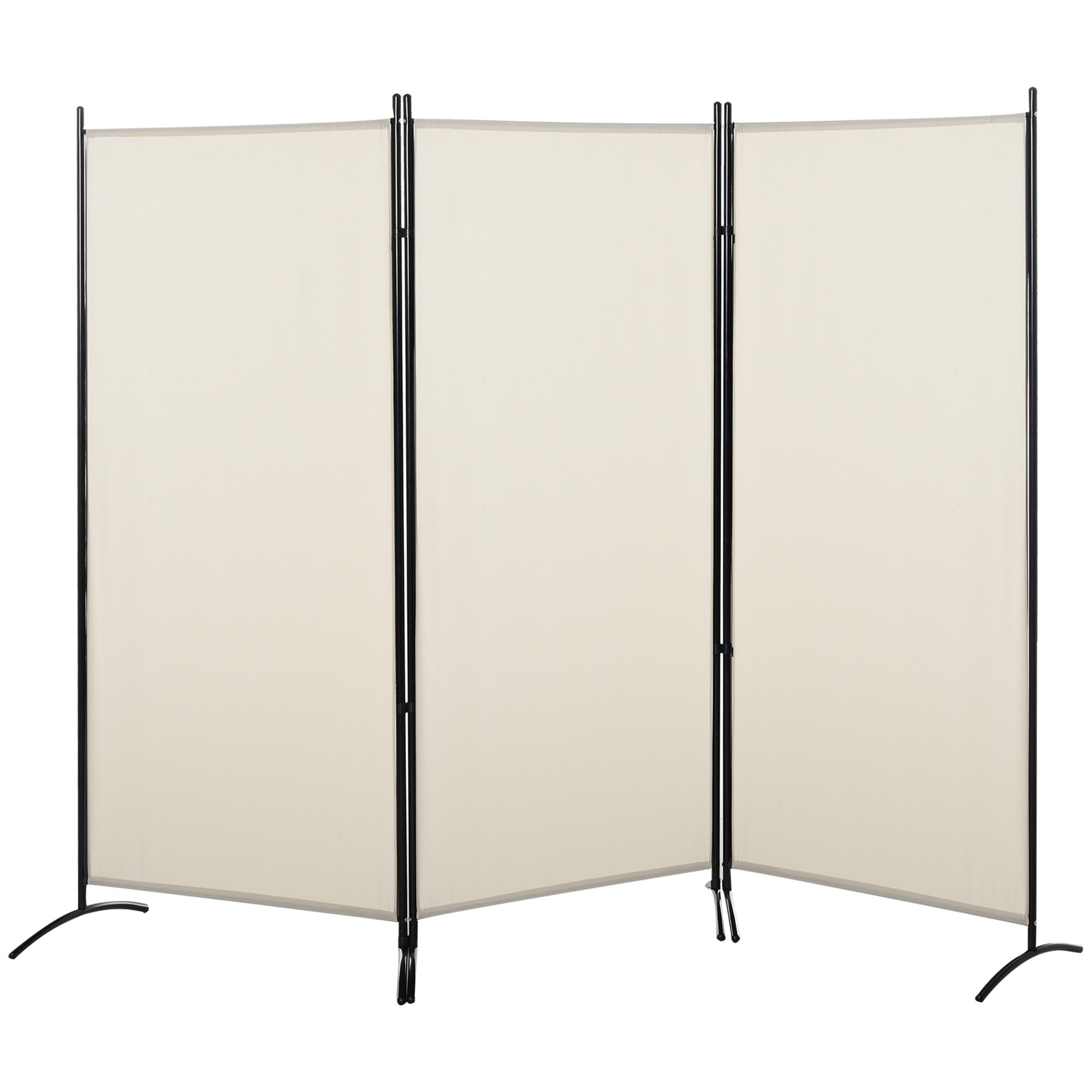 Biombo de 3 Paineis Separador de Ambientes Dobrável Biombo de Privacidade com 6 Pés de Metal 253x50x182 cm Bege