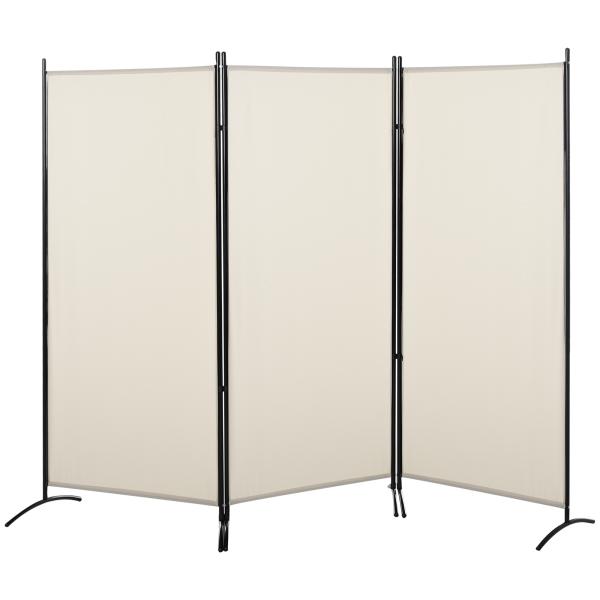 Biombo de 3 Paineis Separador de Ambientes Dobrável Biombo de Privacidade com 6 Pés de Metal 253x50x182 cm Bege