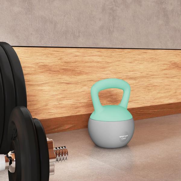 Kettlebell de 12 kg Pesa Russa Preenchida de Areia Metálica e Alça Antiderrapante para Treino em Casa Ginásio Ø21x30 cm Cinzento
