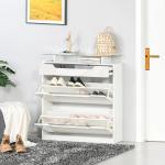 Sapateira Entrada Estreito Móvel para 16 pares de Sapatos com 2 Portas Gaveta Prateleira Aberta e Bancada de Vidro 89x23x96 cm Branco