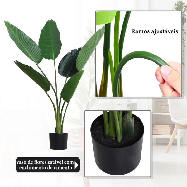 Planta Artificial de Decoração Planta Palmeira Artificial com Vaso 7 Folhas para Exterior e Interior Ø15x120cm Verde