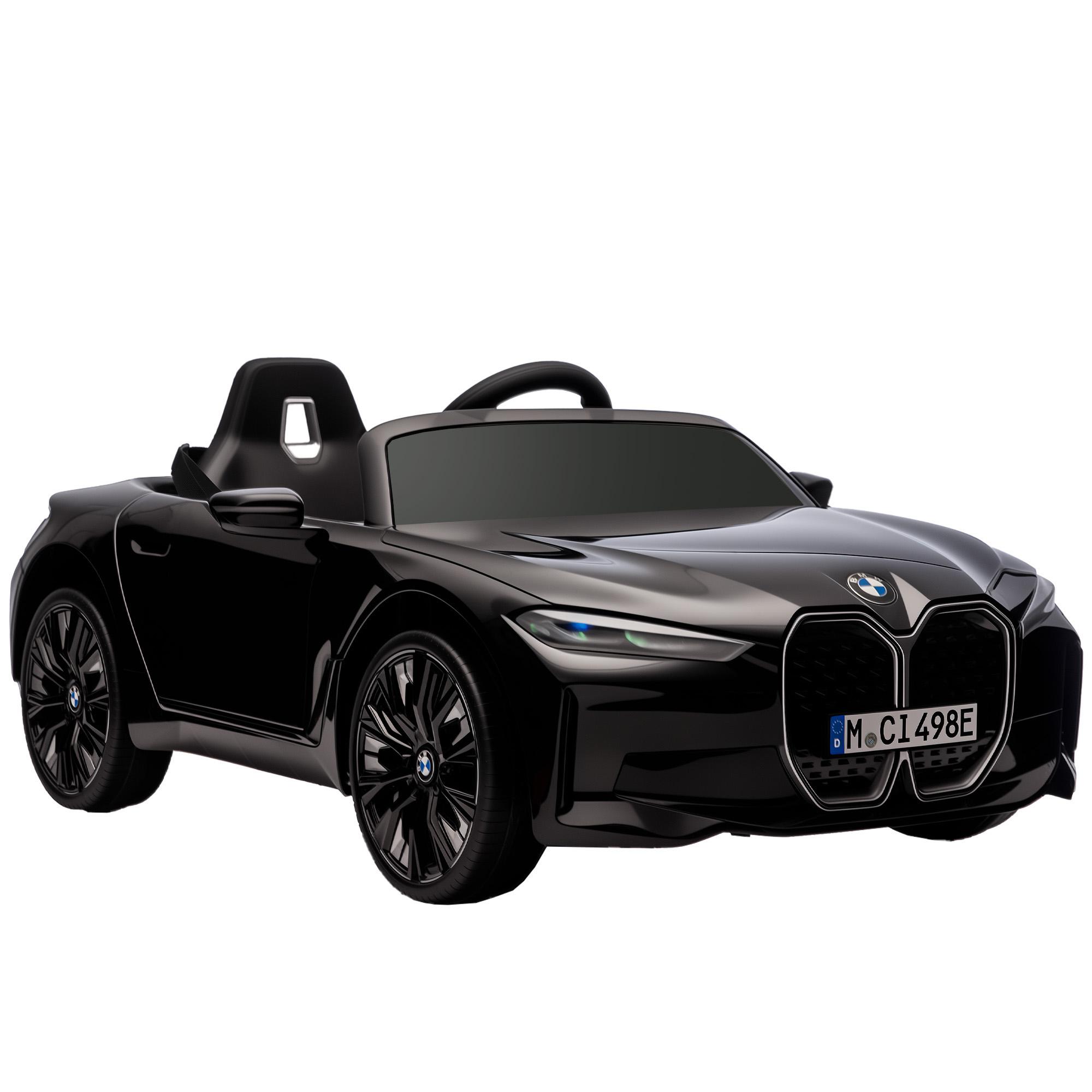 Carro Elétrico para Crianças BMW i4 12V com Controlo Remoto Música MP3 Ecrã Luzes e Cinto de Segurança 115x67x45 cm Preto