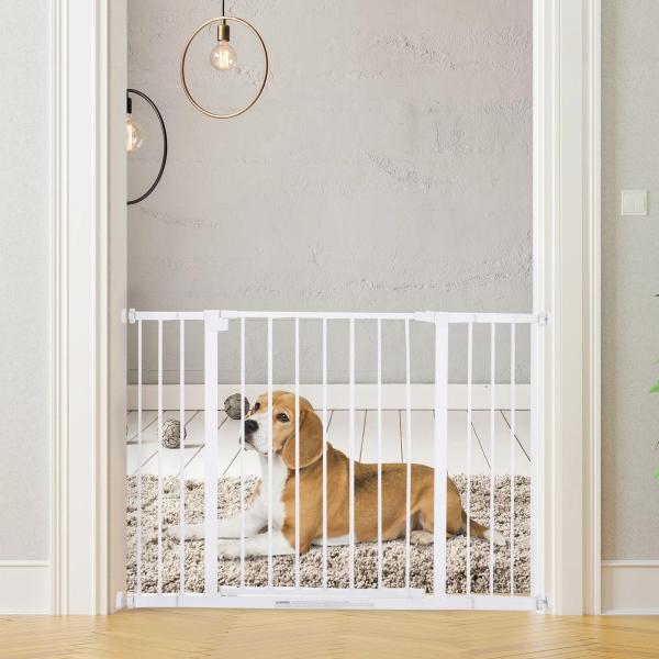 Barreira de Segurança para Animais de Estimação Extensível para Escadas e Portas Barreira de Segurança para Cães 76 - 107x76 cm Branco