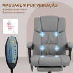 Cadeira de Escritório com Massagem de 6 Pontos Encosto Alto Reclinável Apoio para Pés e Controlo Remoto 66x75x112 - 122 cm Cinza