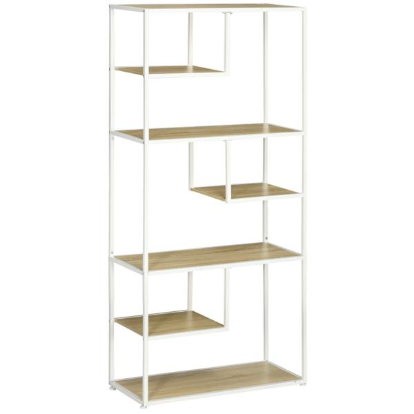 Estante de Armazenamento para Livros com Estrutura de Aço para Escritório Sala de Estar Estúdio 83x34x180cm Carvalho e Branco
