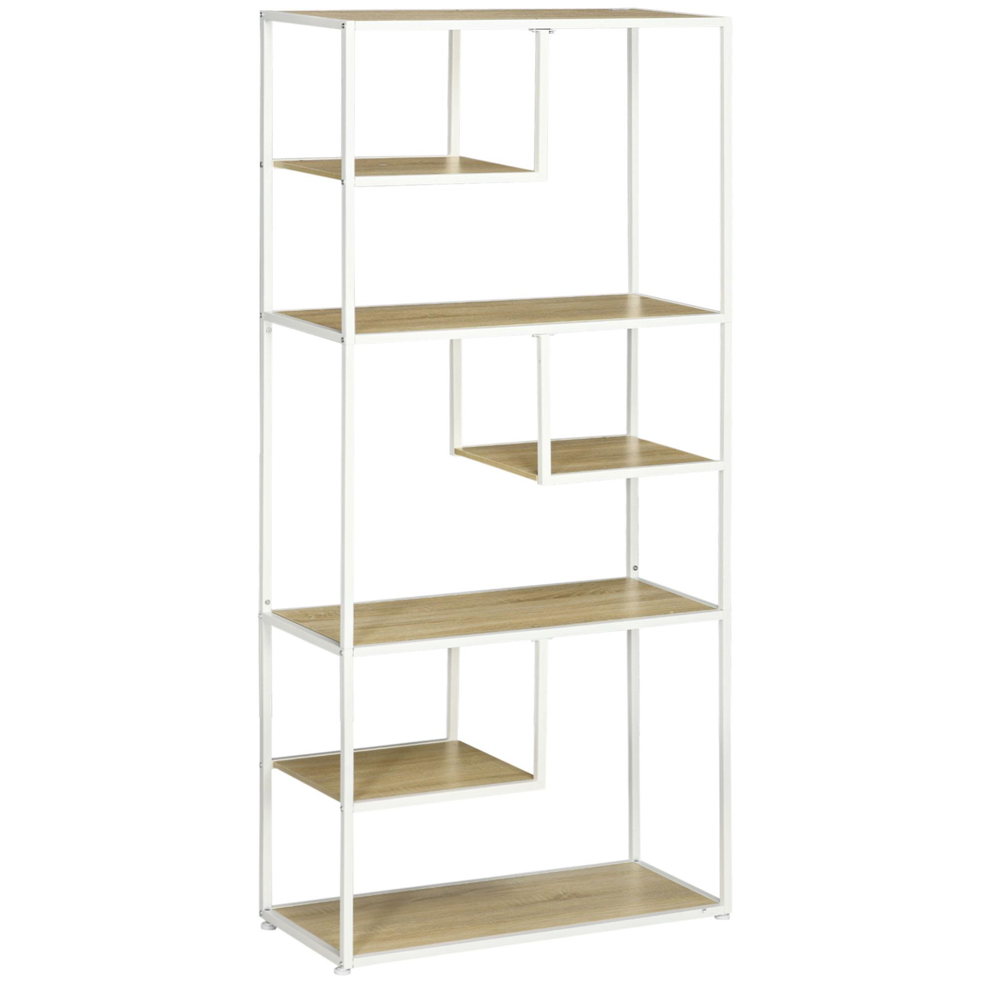 Estante de Armazenamento para Livros com Estrutura de Aço para Escritório Sala de Estar Estúdio 83x34x180cm Carvalho e Branco
