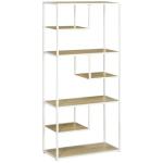 Estante de Armazenamento para Livros com Estrutura de Aço para Escritório Sala de Estar Estúdio 83x34x180cm Carvalho e Branco