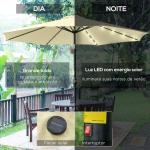 Chapéu de Sol Exterior para Terraço, Ø265 cm, Guarda - sol de Jardim com 32 Luzes LED Solares, Poste de Aço e Manivela de Guarda - sol Inclinável, para Pátio, Terraço, Bege
