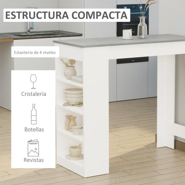 Mesa de Bar Mesa Alta Tipo Bistrô de Cozinha com Prateleiras Estilo Moderno de Melamina para Sala de Jantar Sala de Estar 115x50x102,7cm Branco e Cinza