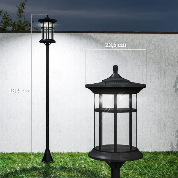2 Candeeiros Solares de Exterior com Painel Solar Acendimento Automático Impermeável IP44 23,5x23,2x184 cm Preto