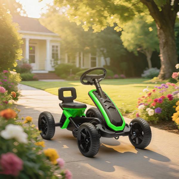 Kart Pedais Kart com Rodas Antiderrapantes de EVA Estrutura Metálica Carga 30 kg para Crianças de 2 - 5 Anos 85,5x49x57 cm Verde