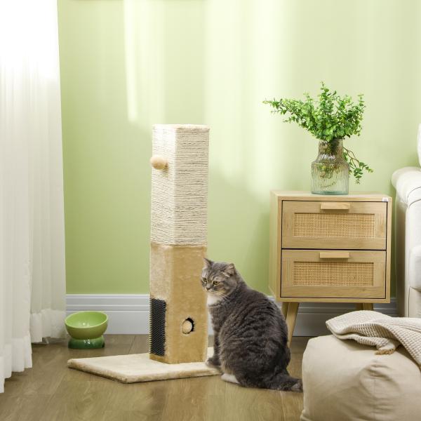 Poste Arranhador para Gatos 79 cm Arranhador para Gatos com Bola Suspensa e Poste de Juta 59,5x39x79 cm Creme e Bege