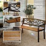Banco de Jardim de 2 Lugares Banco de Exterior com Assento de Madeira e Estrutura de Aço 127x56x80 cm Madeira e Preto