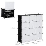 Armário Modular de Plástico Armário com 12 Cubos Organizadores de Sapatos Roupas Brinquedos 125x32x125cm Branco e Preto