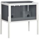 Gaiola para Hamster de Madeira com 2 Portas de Acrílico Prateleira Amovível 2 Casas 82x45x81cm Cinza e Branco