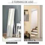 Espelho de Pé de Corpo Inteiro Retangular com 2 Formas de Uso Estrutura de Madeira de Pinho 37x43x156 cm Branco