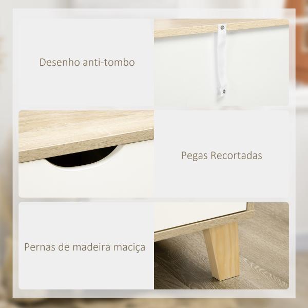 Cómoda com 6 Gavetas e Pés Elevados Cómoda para Dormitório Estilo Moderno Anti - Tombo 120x40x76cm Madeira e Branco