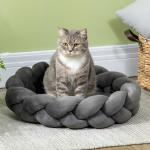 Cama para Cães Pequenos Lavável Cama para Animais de Estimação Redonda com Almofada Independente 55x55x14 cm Cinza