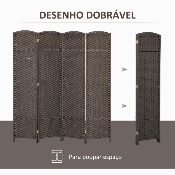 Biombo de 4 Painéis Separador de Ambientes Dobrável 160x170 cm para Sala de Estar Dormitório Escritório Marrom