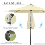 Chapéu de Sol Exterior para Terraço, Ø265 cm, Guarda - sol de Jardim com 32 Luzes LED Solares, Poste de Aço e Manivela de Guarda - sol Inclinável, para Pátio, Terraço, Bege