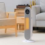 Aquecedor Elétrico Cerâmico PTC 1300/2000 W com Controlo Remoto, Oscilação 45°, Temporizador 12 h, Branco