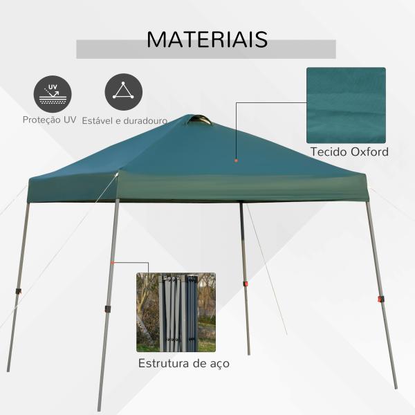 Tenda Dobrável 3x3 Portátil de Jardim com Bolsa de Transporte com Rodas Aço para Exterior Festas Campismo Verde