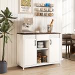 Aparador de 2 Portas com Orifícios 2 Compartimentos e Gaveta Prateleiras Ajustáveis 100x40x80 cm Branco e Castanho Rústico